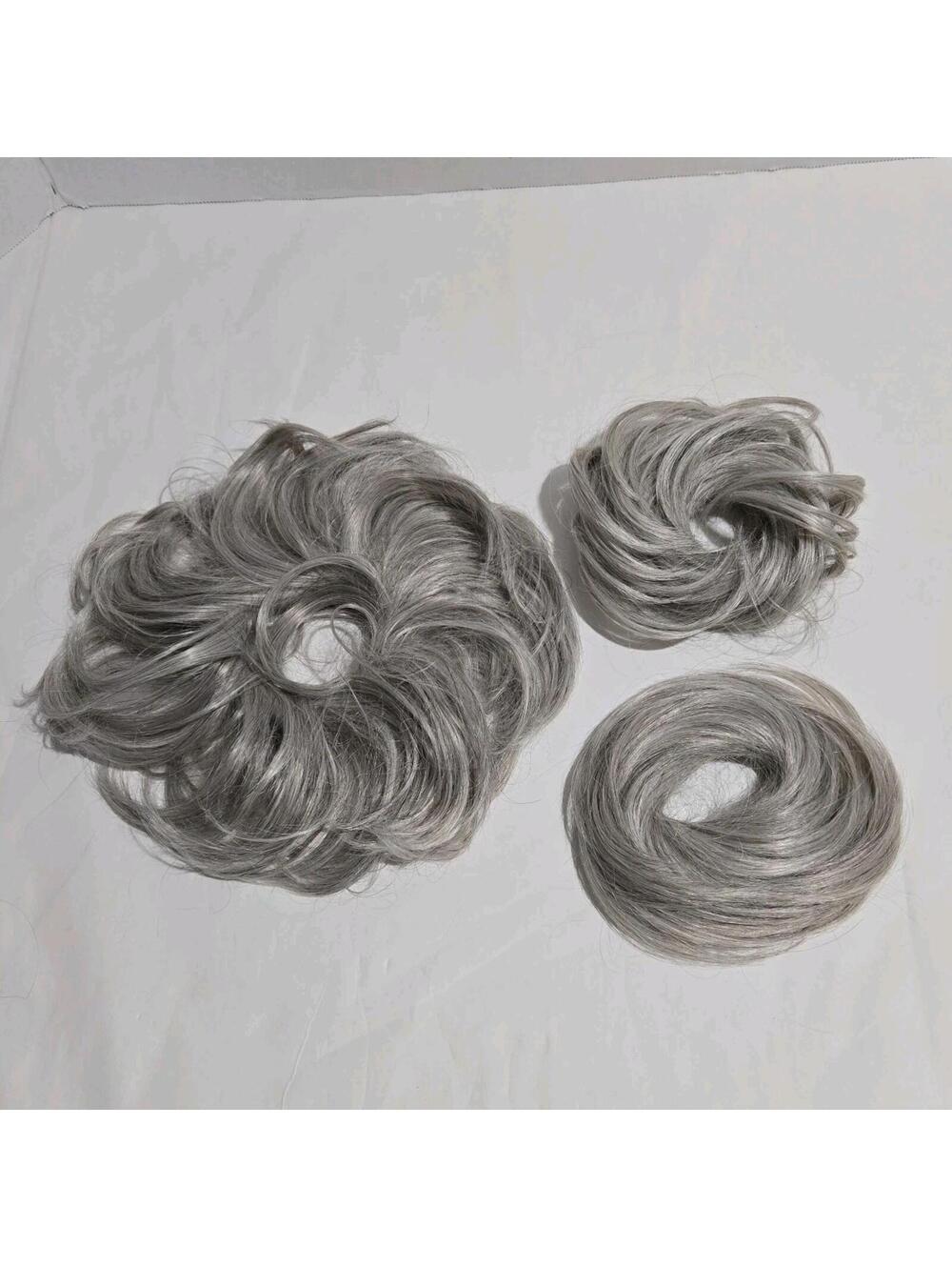 Set of 3 Gray Hair Ponytail Messy Bun Hair Piece Wiglet Extension